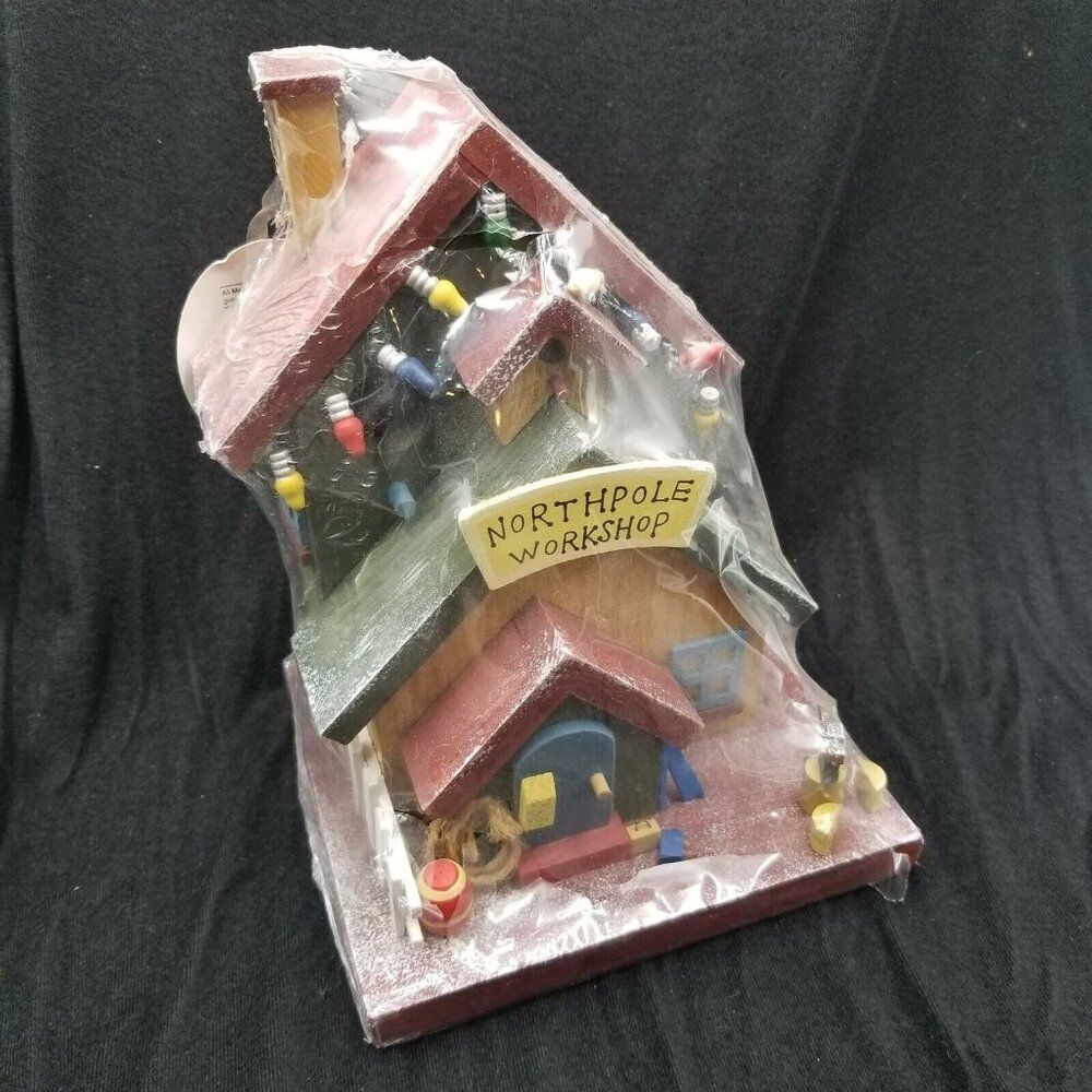 Merry Brite Wooden Bird House Christmas North Pole Decor 8.3" New